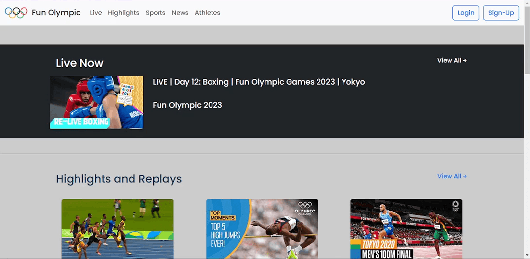 Fun Olympic Video Streaming Web App 